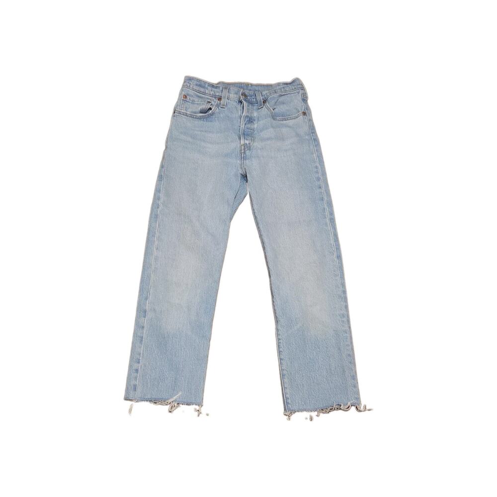 Levis 501 Jeans Womens 26 Blue Light Wash Straight Leg Raw Hem Button Fly C7